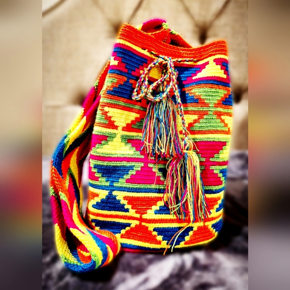 Chic Handmade Colombian Mochila– Crossbody- Color Bomb B- With Tassel Closure